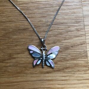 Y2K 925 Sterling Silver pink and blue butterfly necklace and drop earrings 🦋